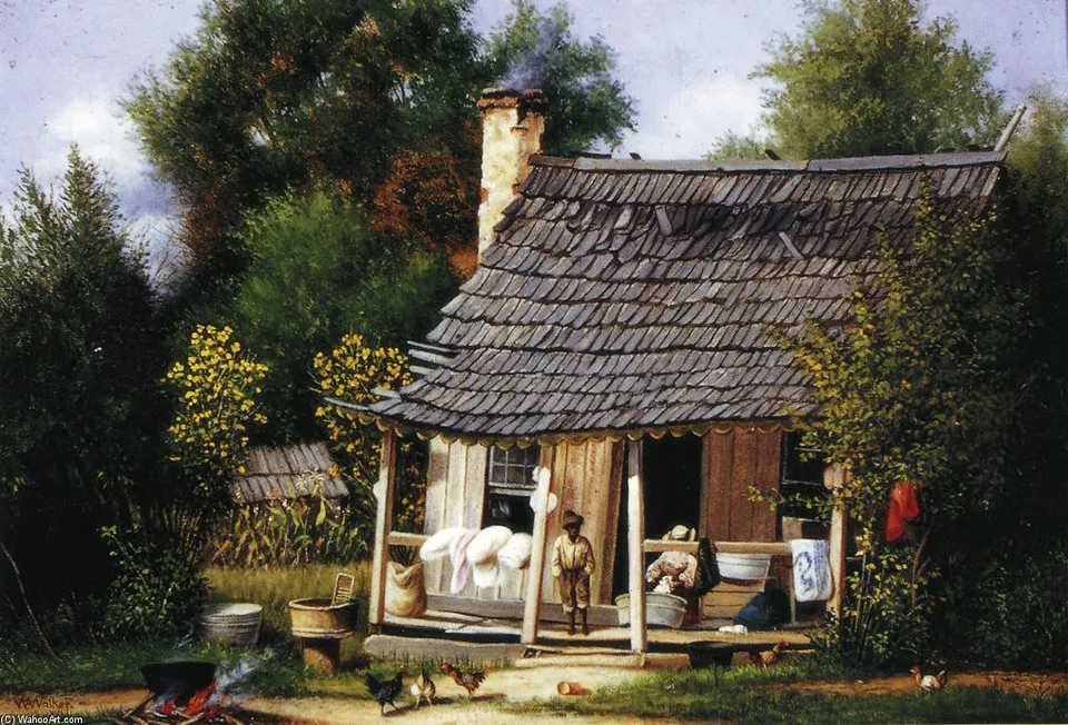 North Carolina Cabin With Scalloped Trim On Roof And Wild Cannas — Уильям Эйкен Уокер