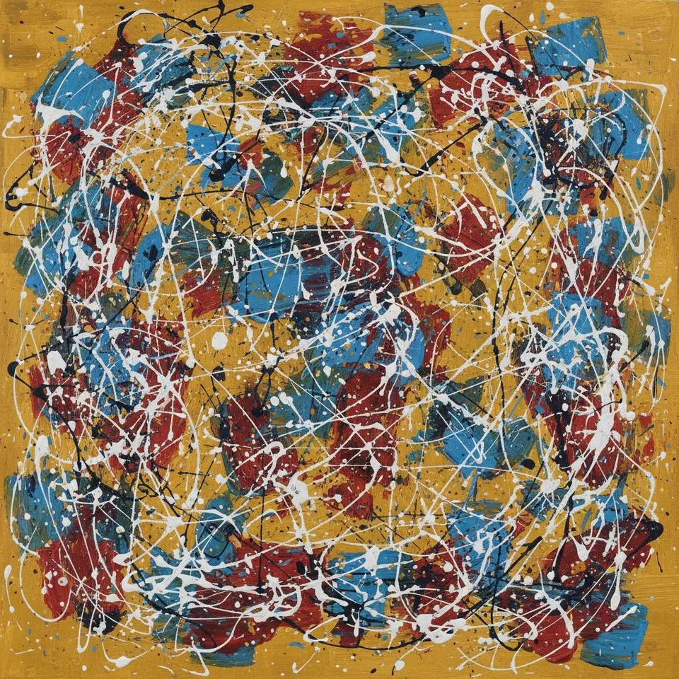 Fragmented Echoes Of Gold And Cerulean In A Spontaneous Kinetic Web — Laurent Lefèvre