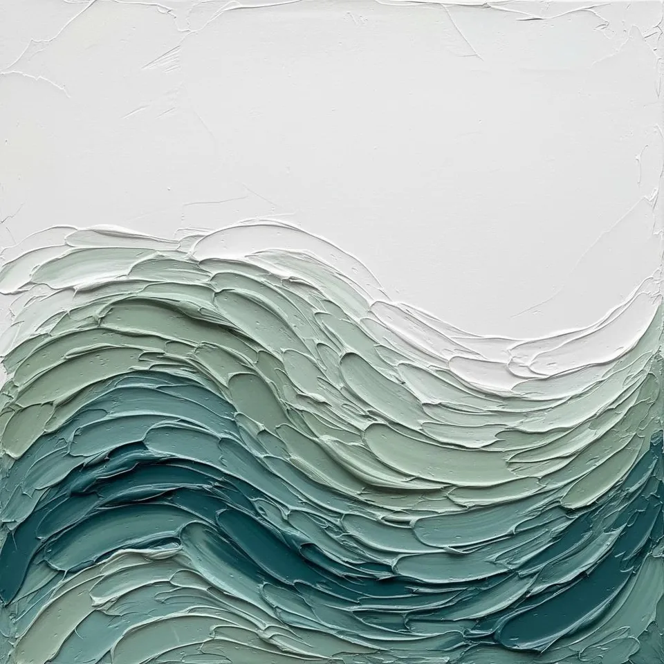 Sculpted Tides Of Serenity In Layered Sage And Deep Teal Impasto — David Moreau