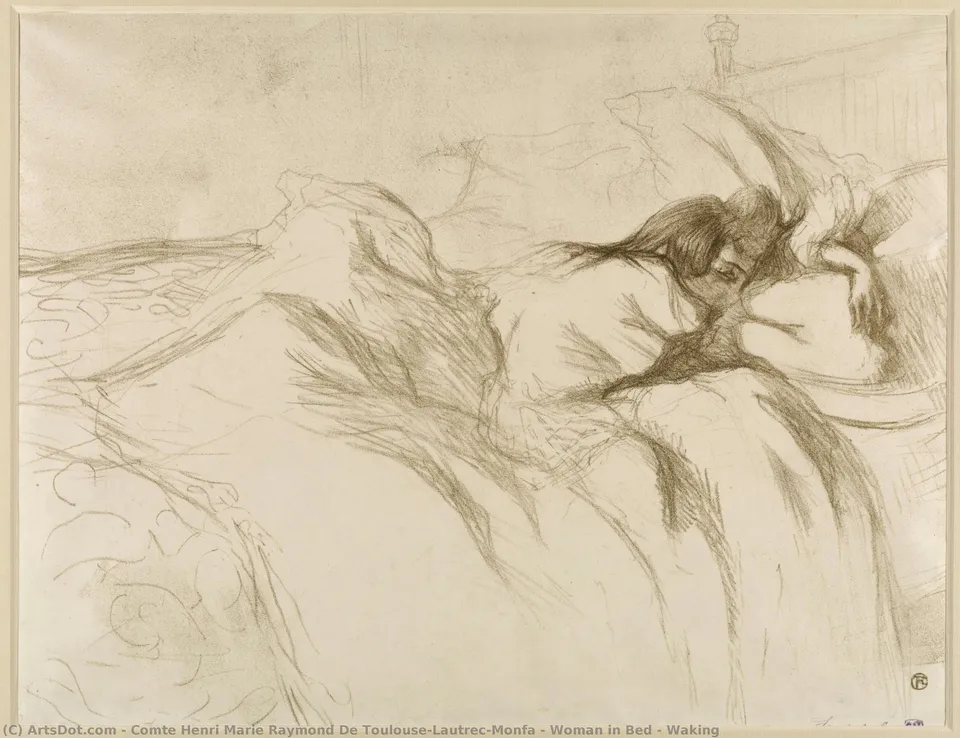Woman In Bed — Waking — Comte Henri Marie Raymond De Toulouse-lautrec-monfa