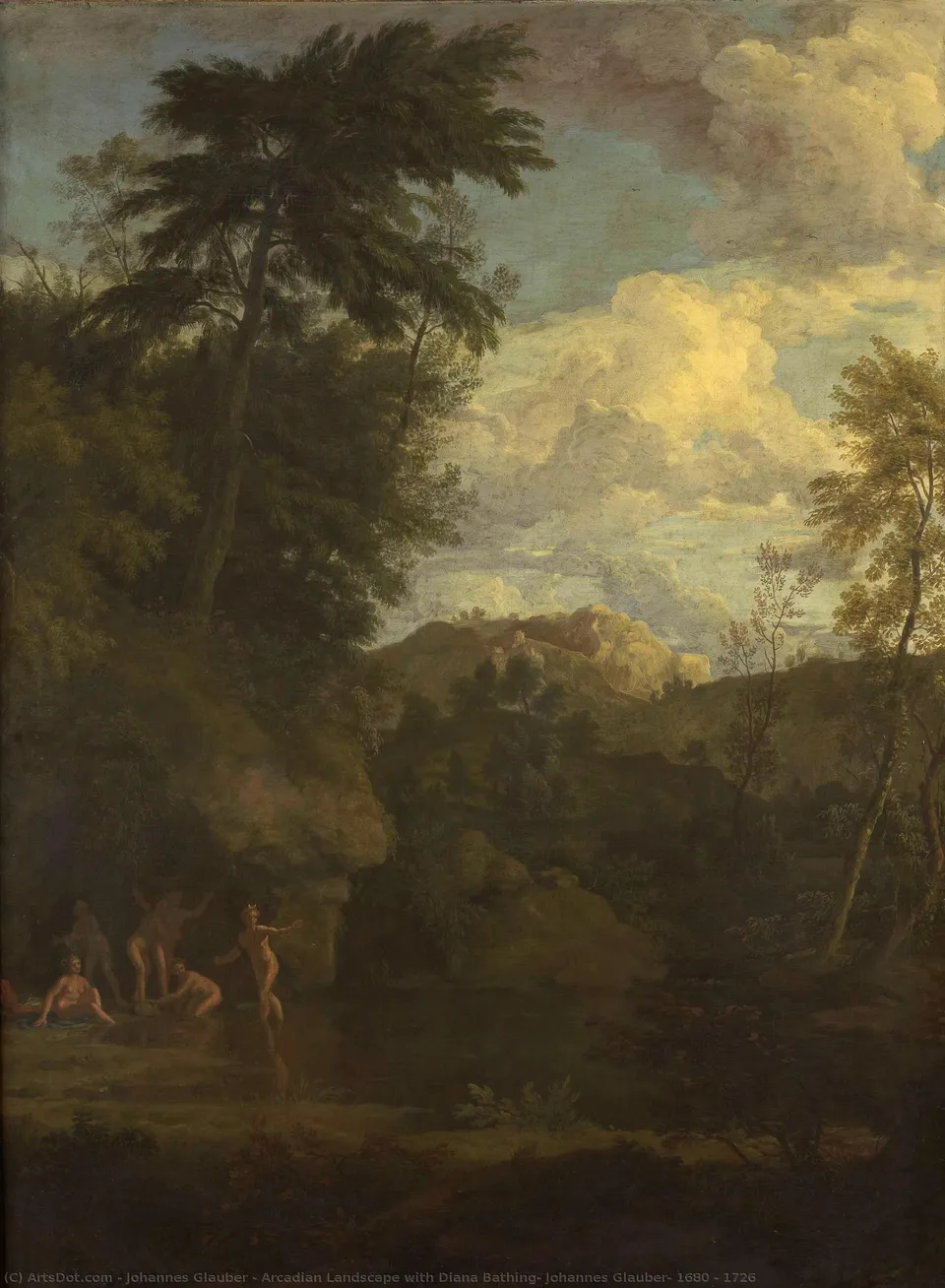 Arcadian Landscape With Diana Bathing, Johannes Glauber, 1680 - 1726 — Johannes Glauber