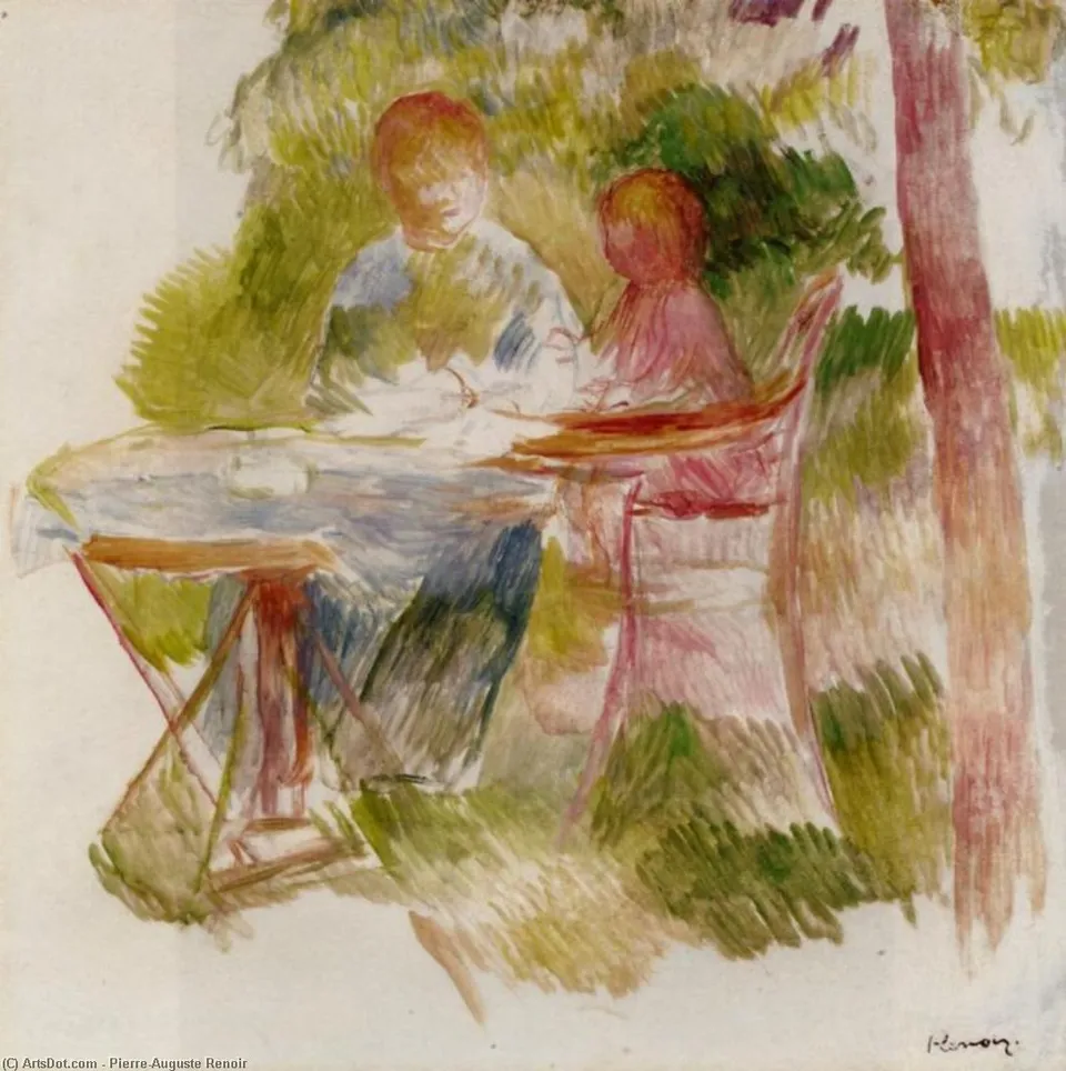 Woman And Child In A Garden (sketch) — Пьер-огюст Ренуар
