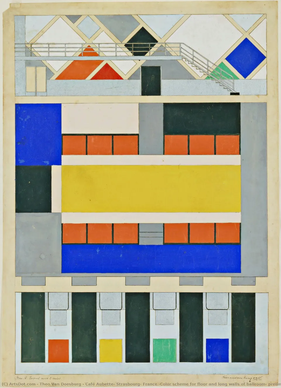 Café Aubette, Strasbourg, France (color Scheme For Floor And Long Walls Of Ballroom, Preliminary Version) — Тео Ван Досбург