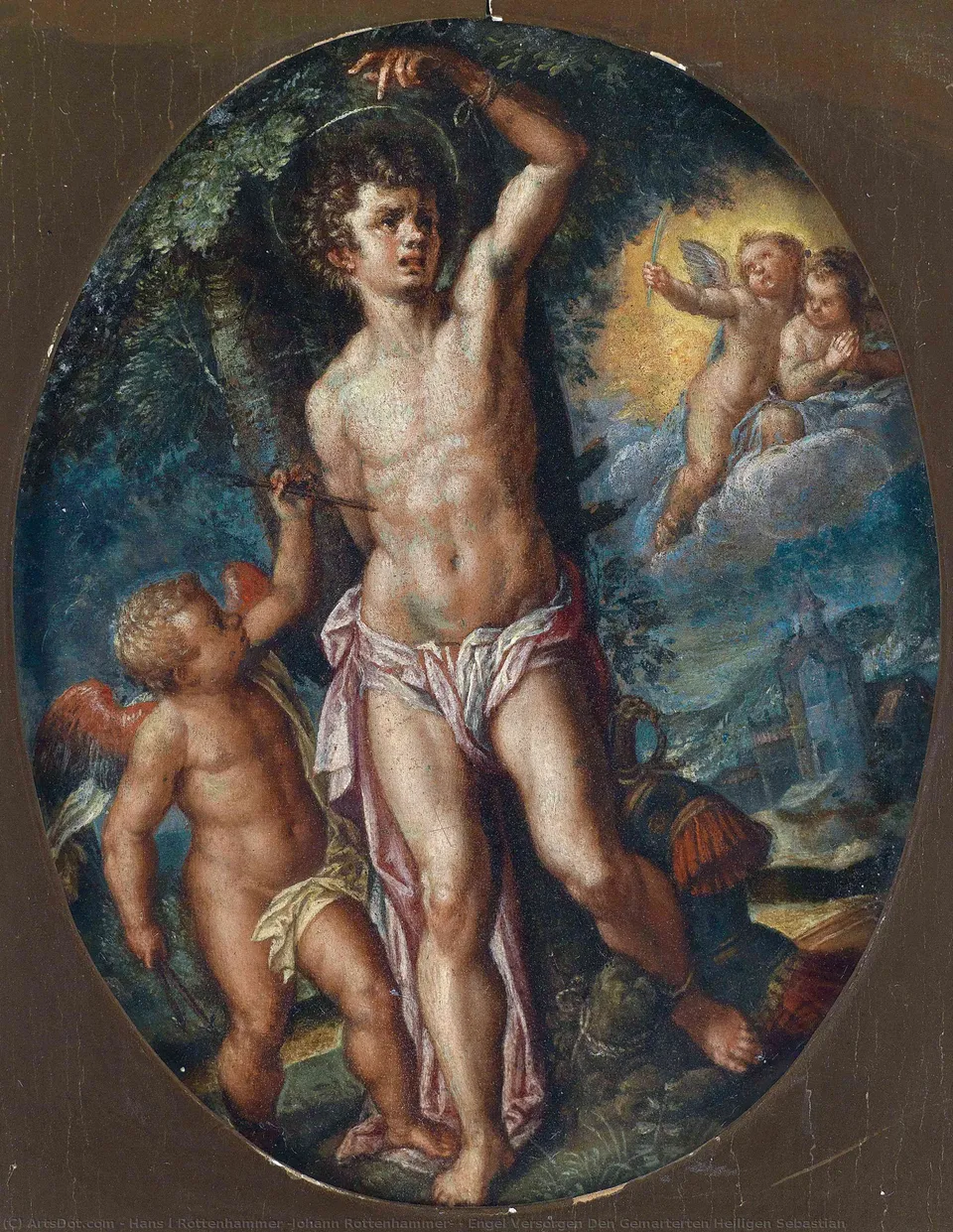 Engel Versorgen Den Gemarterten Heiligen Sebastian — Hans I Rottenhammer (johann Rottenhammer)