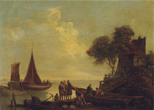 Fishermen On The Banks Of A River; And Hauling In The Catch — Samuel Owen