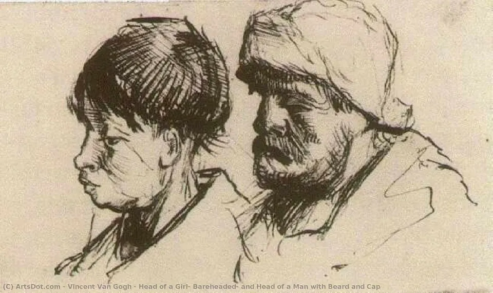 Head Of A Girl, Bareheaded, And Head Of A Man With Beard And Cap — Vincent Willem Van Gogh