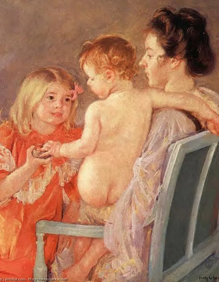 Sara Handing A Toy To The Baby — Mary Stevenson Cassatt