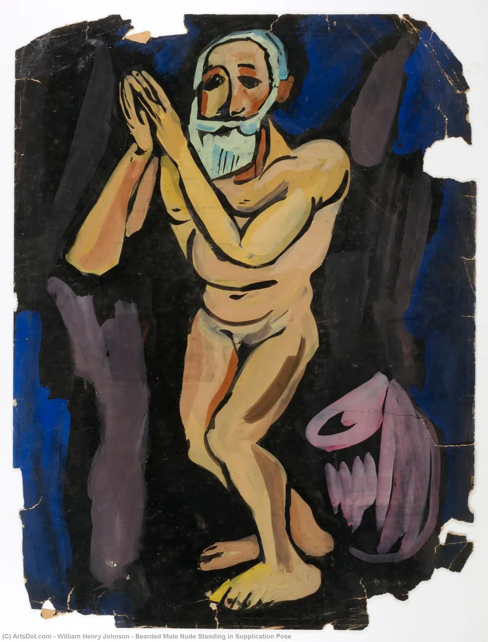 Bearded Male Nude Standing In Supplication Pose — Уильям Генри Джонсон