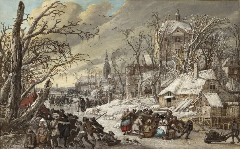 Figures On A Frozen Canal — Gerrit Van Battem