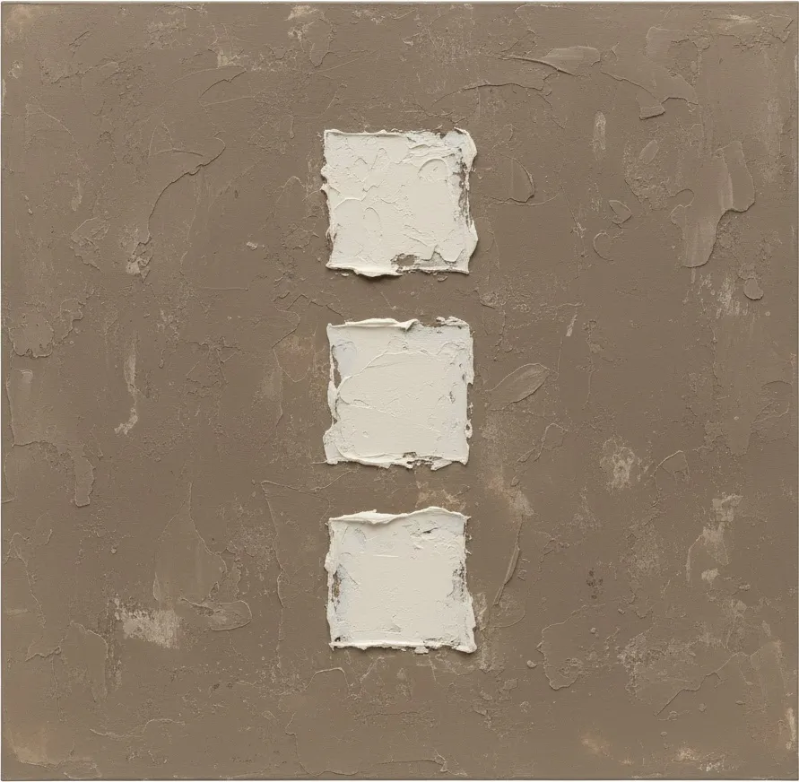 Monolithic Echoes In Taupe: A Sculptural Study Of Rhythmic White Impasto — David Moreau
