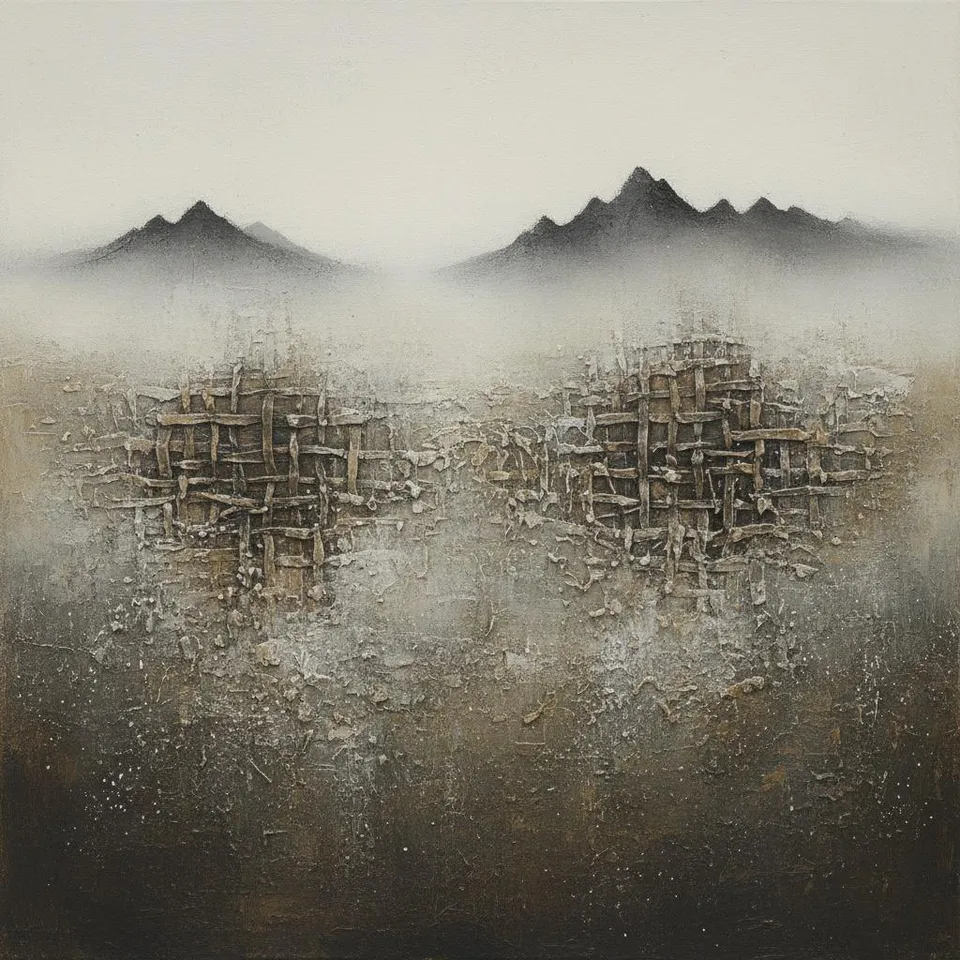 Monolithic Echoes Of Ancient Grids Amidst A Silent Ethereal Mist — David Moreau