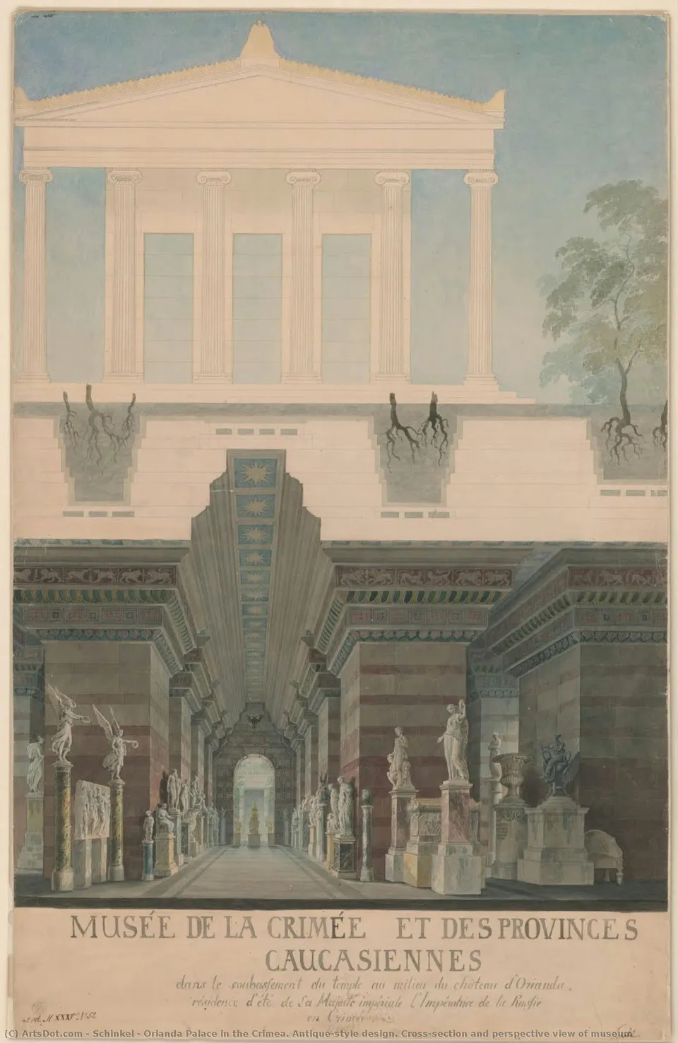 Orianda Palace In The Crimea. Antique-style Design. Cross-section And Perspective View Of Museum — Карл Фридрих Шинкель