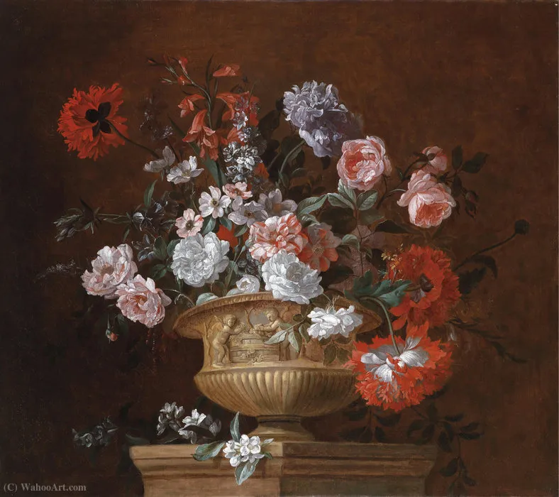 Bouquet Of Flowers In An Urn On Postamente — Pieter Casteels Iii