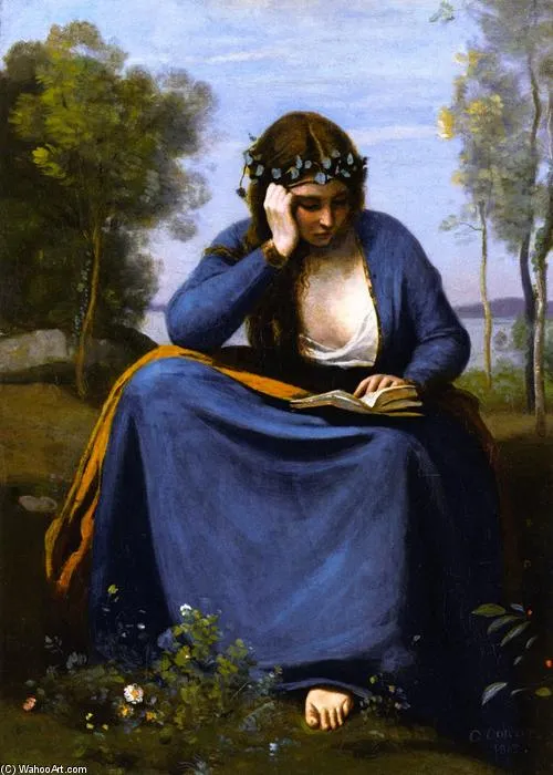 Woman Crowned With Flowers Reading (also Known As The Muse Of Virgil) — Жан-батист Кёро