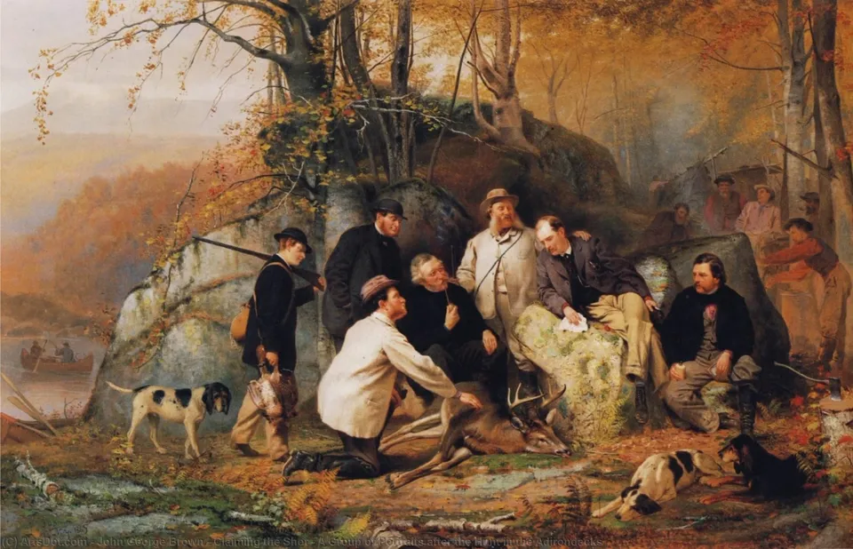 Claiming The Shot - A Group Of Portraits After The Hunt In The Adirondacks — Джон Джордж Браун