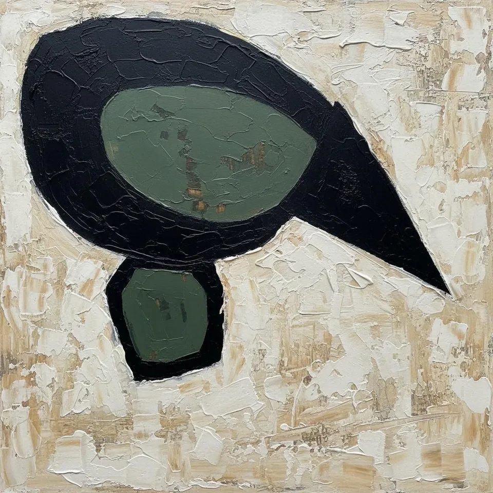Fragmented Primordial Silhouette: A Study In Heavy Obsidian And Olive Textures — David Moreau