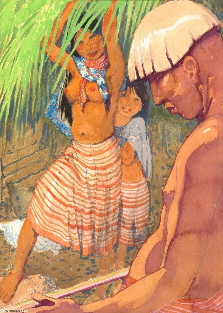Man And Young Women In Native Costume, Indians, Ecuador — Carl Folke Sahlin