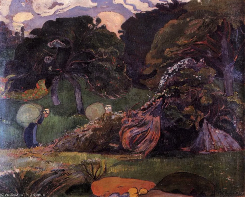 Brittany Landscape With Women Carrying Sack — Гоген
