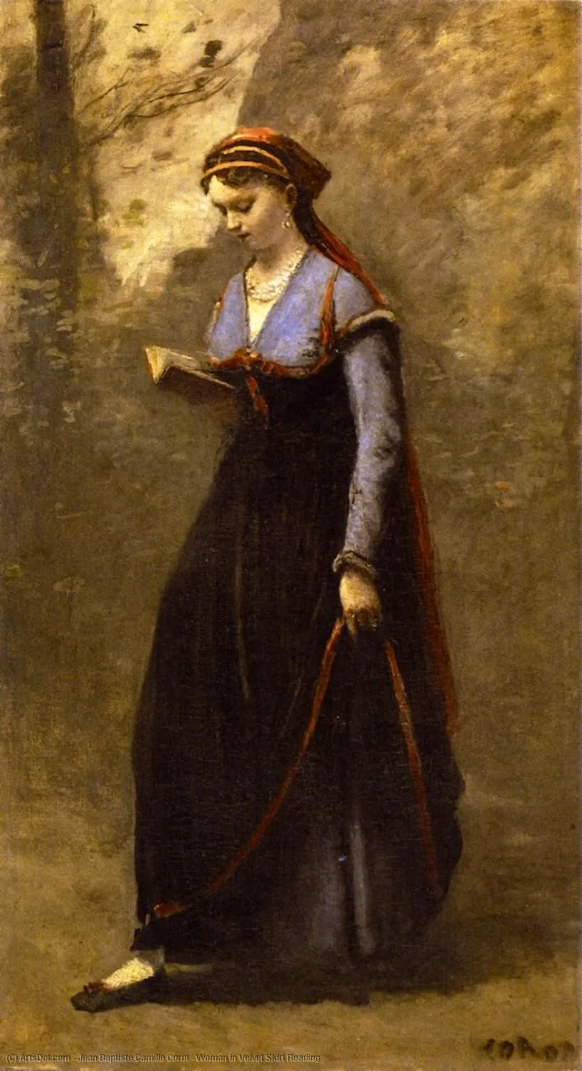 Woman In Velvet Skirt Reading — Жан-батист Кёро