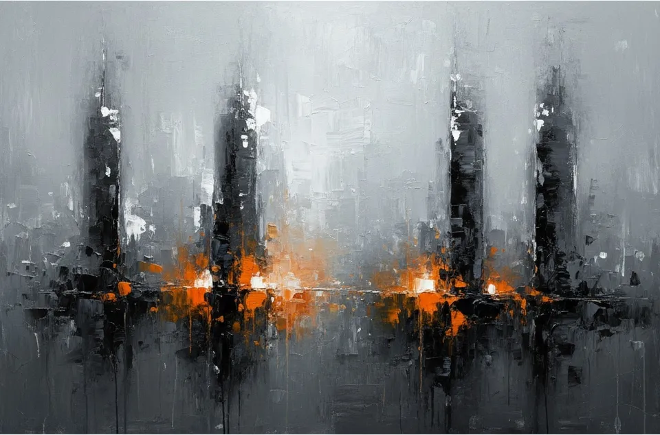 Monolithic Shadows Amidst The Amber Glow Of A Distant Urban Horizon — Christian Noiret