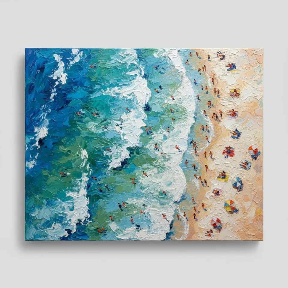 Rhythmic Tides Of Summer: An Impasto Study Of Coastal Motion And Vitality — Christian Noiret