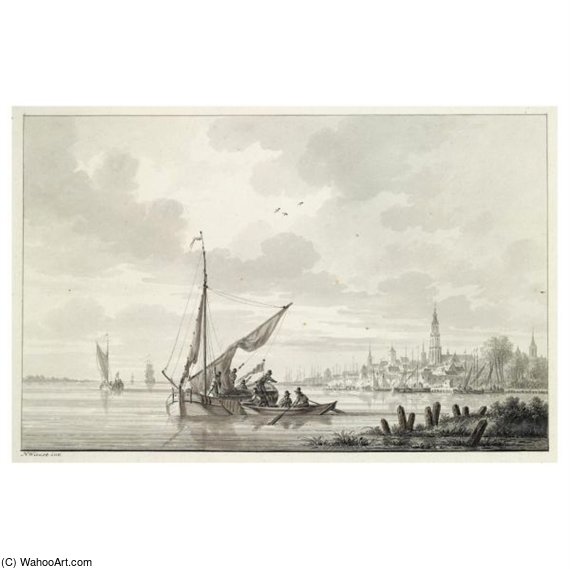 View Of Antwerp, With Boats On The Scheldt In The Foreground — Nicolaas Wicart