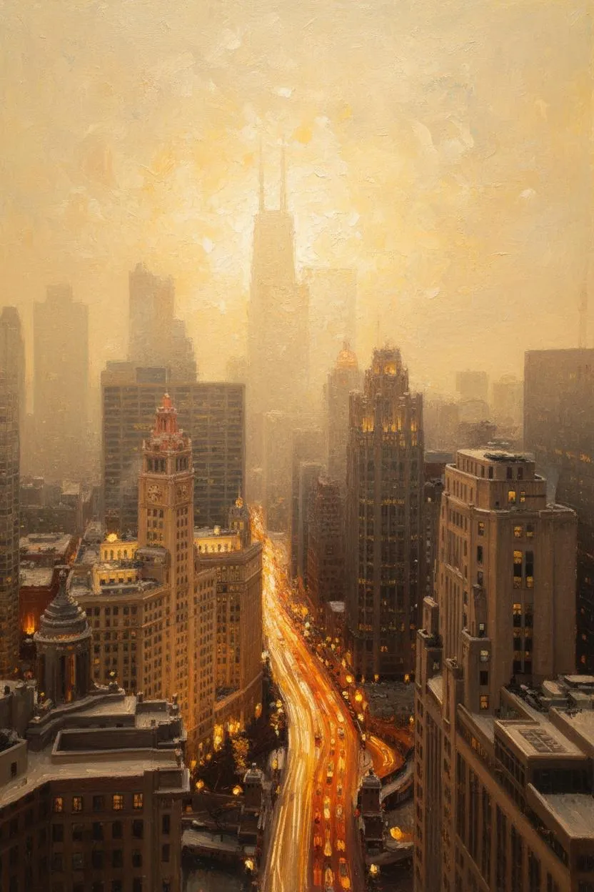 Ethereal Arteries: The Golden Pulse Of The Metropolis — Isabelle Perrin