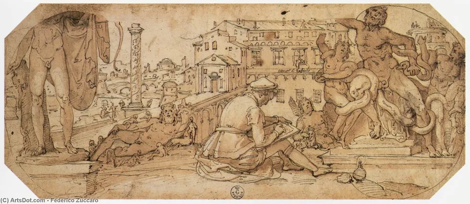 Taddeo Zuccaro Copying The Antique Statues In Rome — Federico Zuccaro