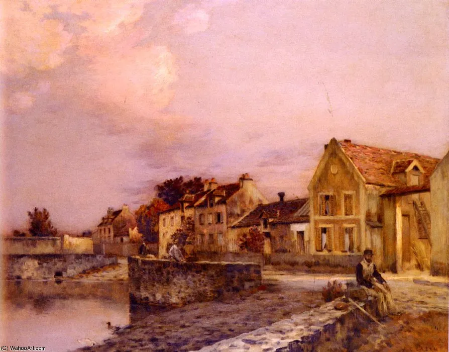 Figures At The Village Pond, Sunset — Жан-шарль Казен