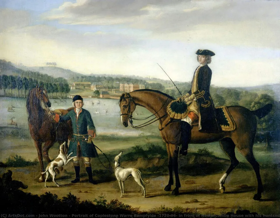 Portrait Of Coplestone Warre Bampfylde (1720-96) In Front Of Hestercombe House With His Huntsman C.1740 — Джон Вуттон