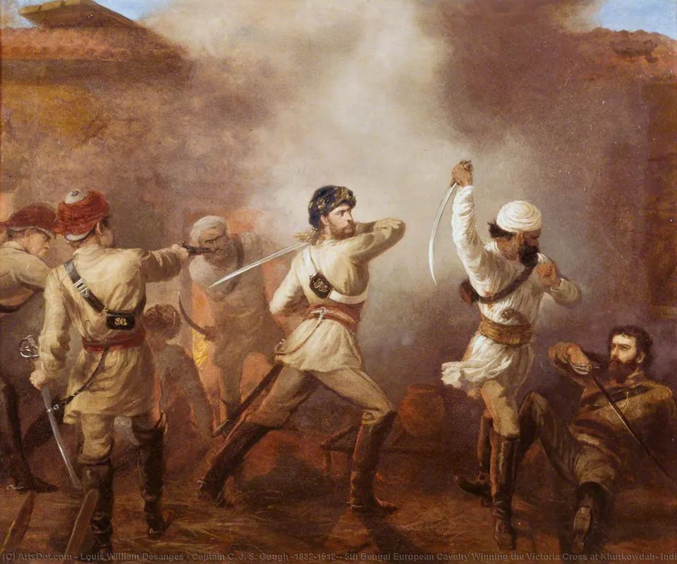 Captain C. J. S. Gough (1832–1912), 5th Bengal European Cavalry Winning The Victoria Cross At Khurkowdah, Indian Mutiny, 15 August 1857 — Шевалье Луи Вильям Дезанж