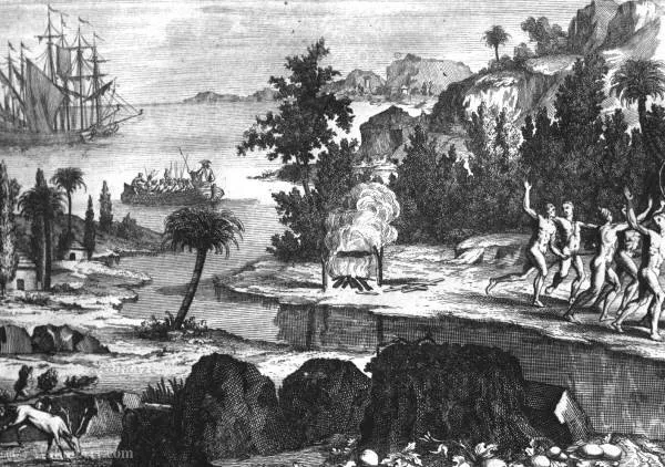 Timucua Indian Village - Arrival Of Spanish — Jacques (de Morgues) Le Moyne