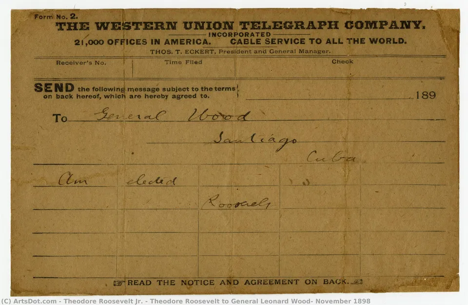 Theodore Roosevelt To General Leonard Wood, November 1898 — Theodore Roosevelt Jr.
