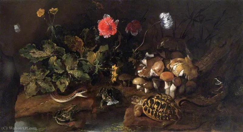Still Life With A Snake, Frogs And A Tortoise — Paolo Porpora