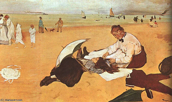 At The Beach, Oil On Paper, National Gallery At — Hilaire-germain-edgar Degas