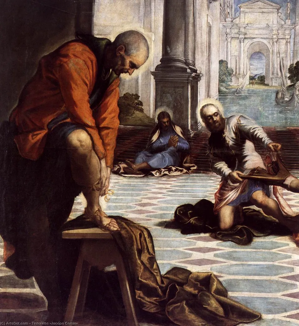 Christ Washing The Feet Of His Disciples (detail) — Тинторетто