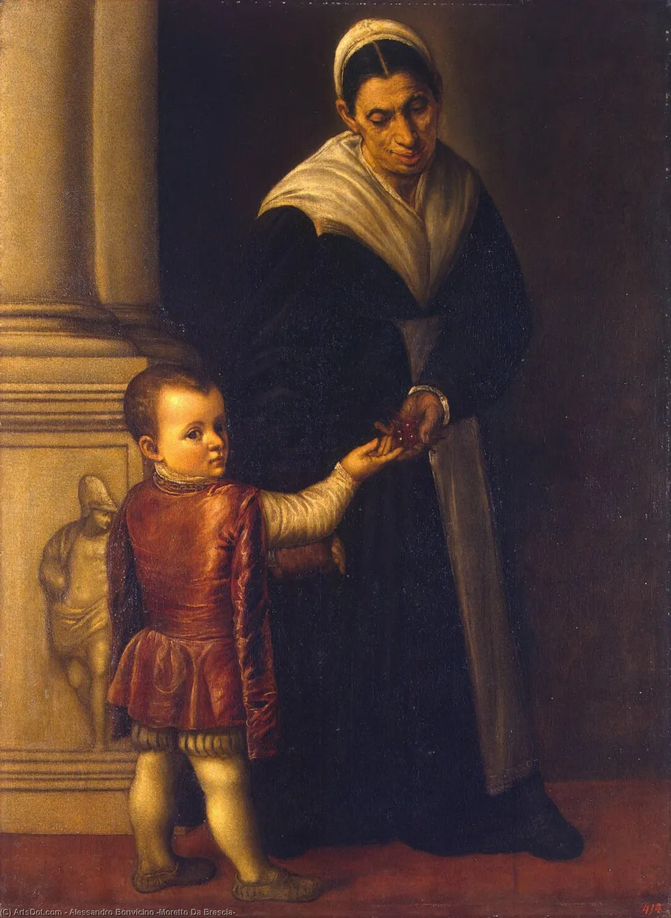 Portrait Of A Boy With His Nurse — Алессандро Бонвичино (моретто Да Брешиа)