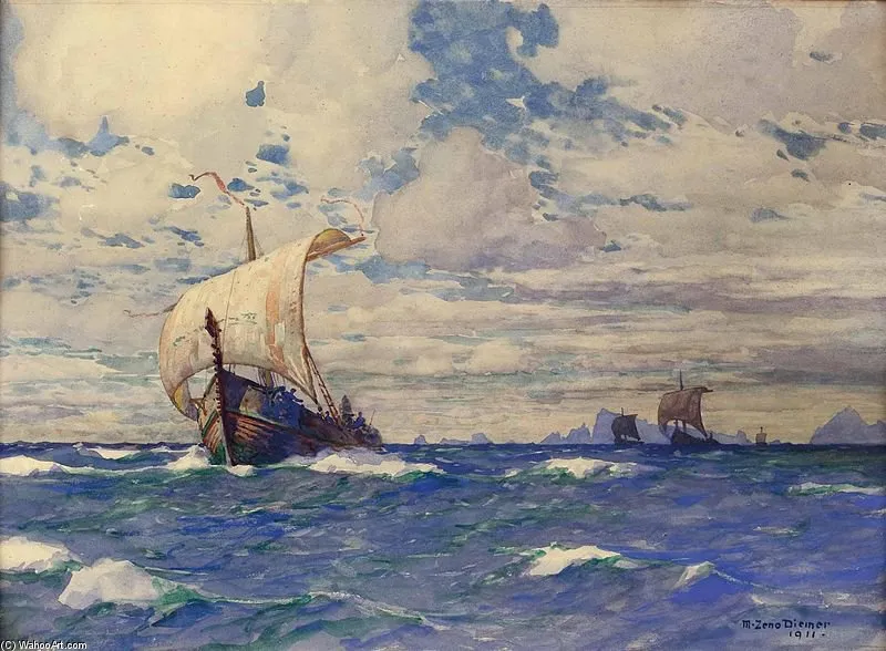 Viking Ships Off Rocky Coast — Michael Zeno Diemer