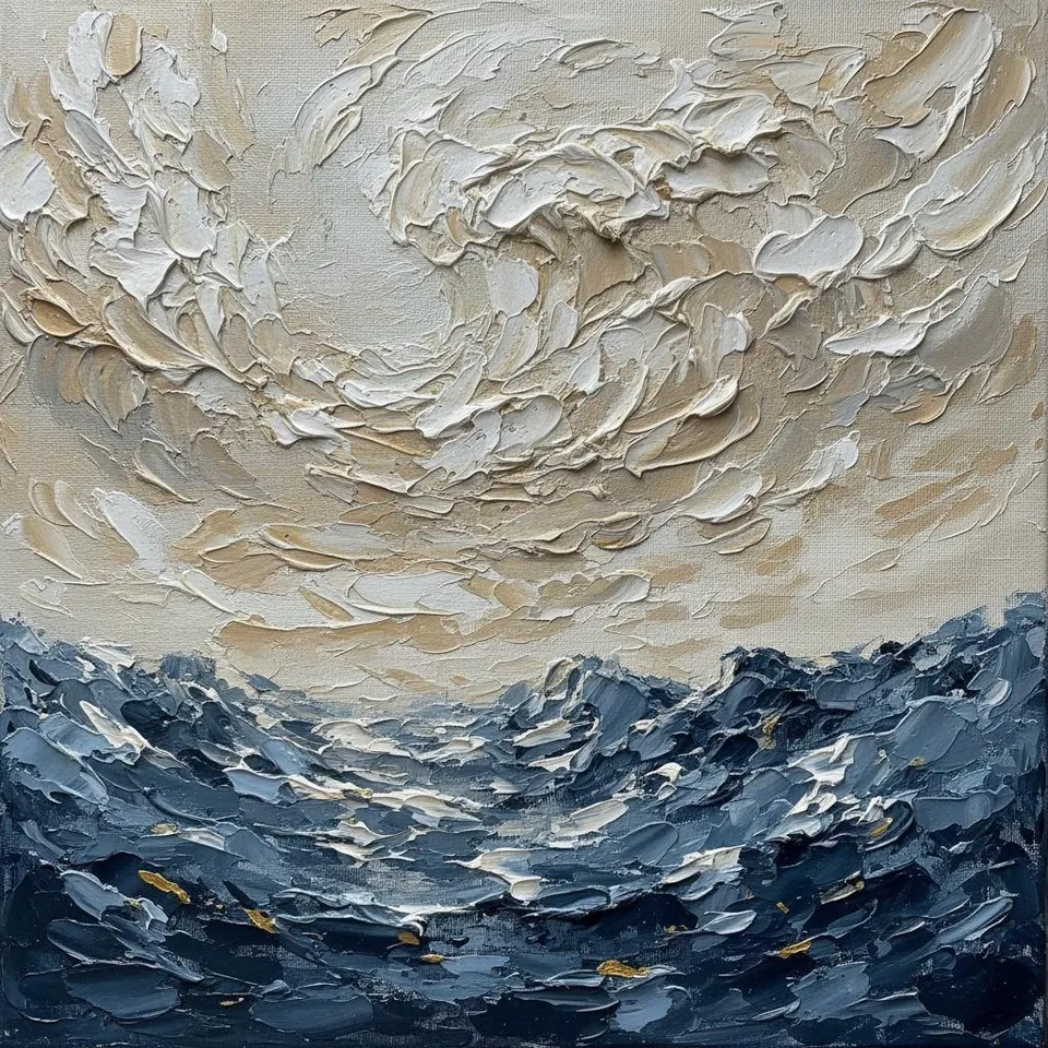 Ethereal Swirls Of Slate And Gold In A Monumental Impasto Landscape — David Moreau
