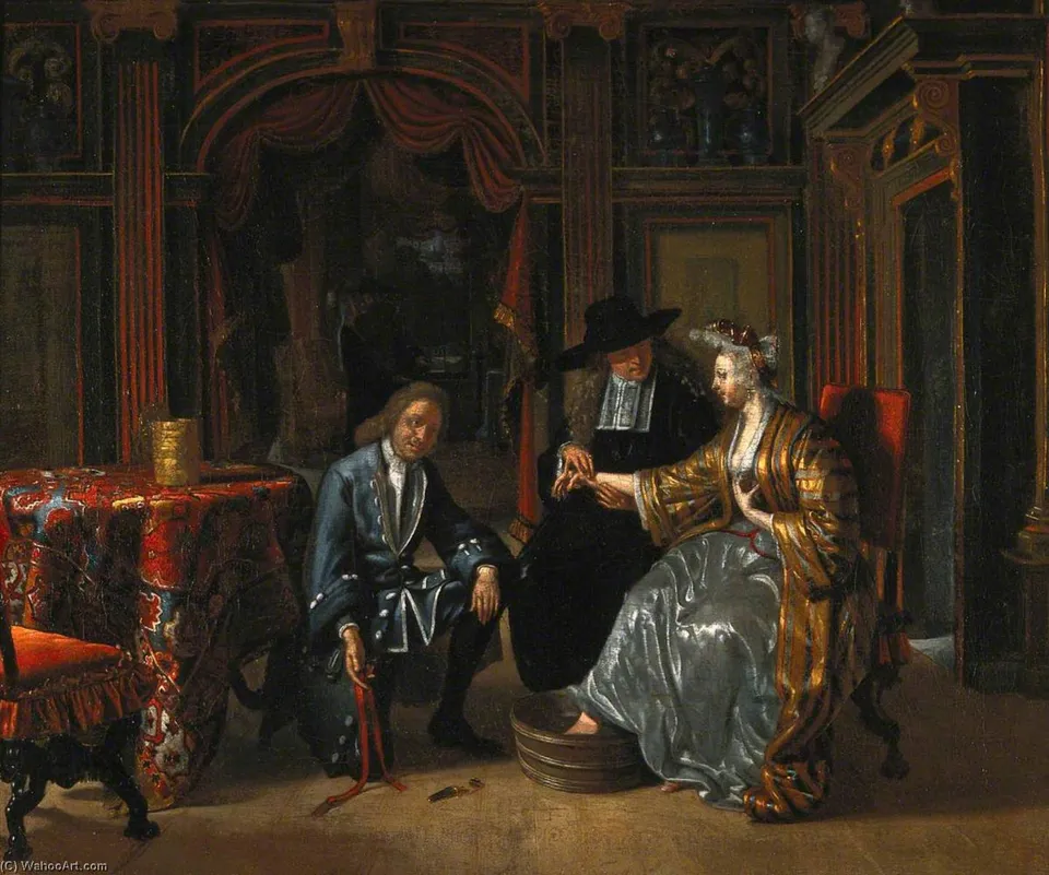 A Physician Taking The Pulse Of A Woman And A Surgeon Preparing To Let Blood From Her Foot — Маттейс Наивю