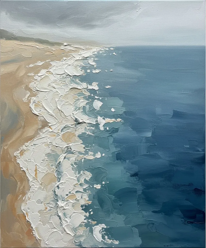 Ephemeral Tides In Sculptural Impasto: A Meditative Study Of Oceanic Serenity — Laurent Roche