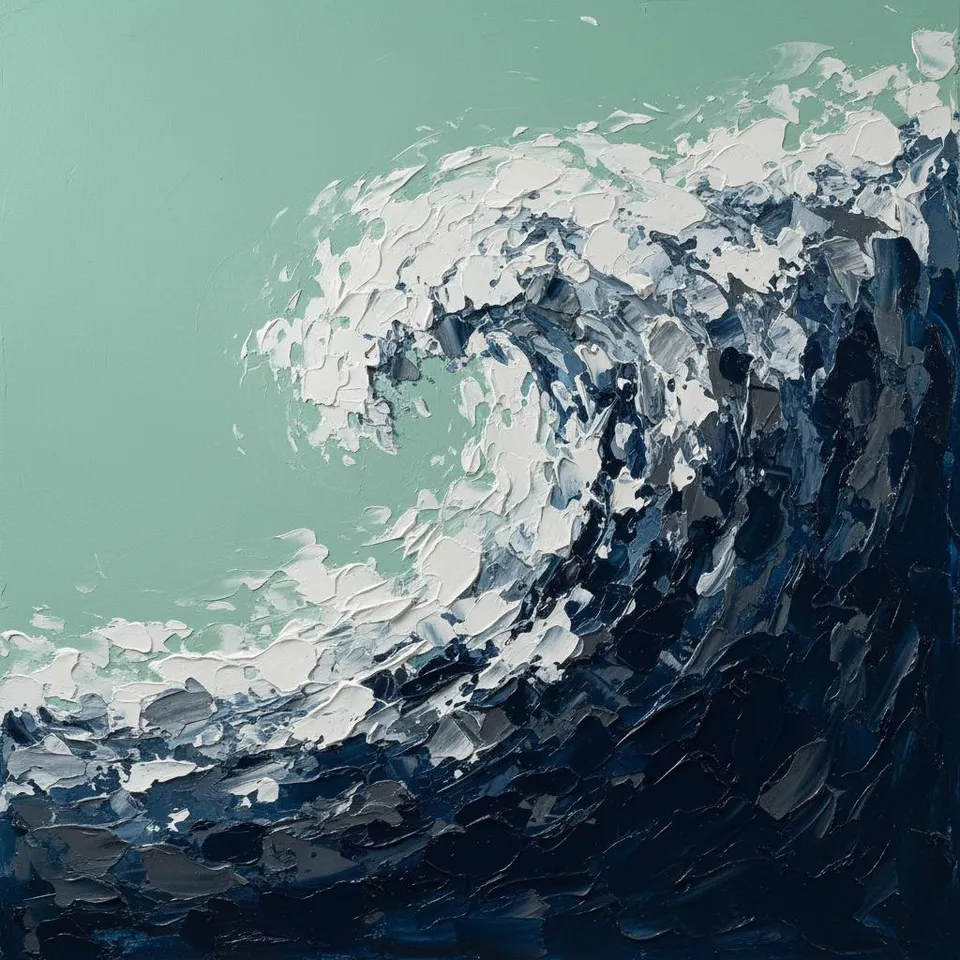 Monumental Surge Of Navy And Seafoam In A Singular Impasto Masterpiece — David Moreau