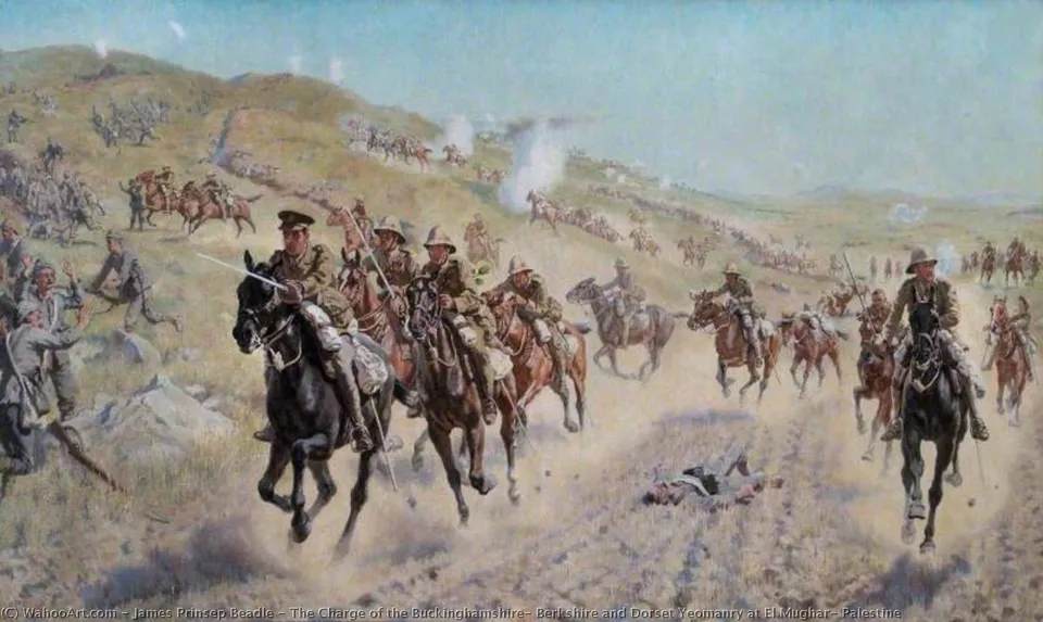 The Charge Of The Buckinghamshire, Berkshire And Dorset Yeomanry At El Mughar, Palestine — James Prinsep Beadle