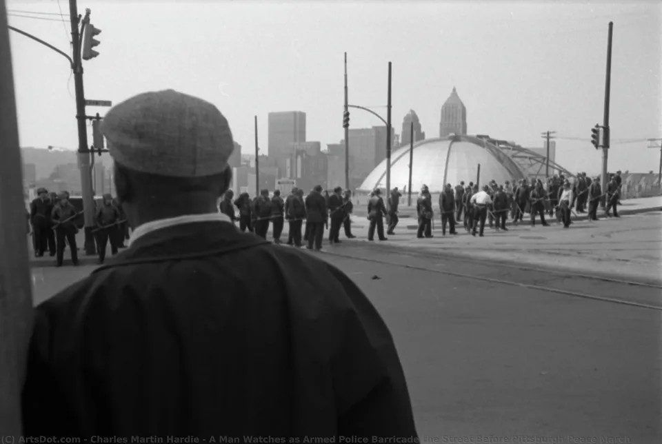 A Man Watches As Armed Police Barricade The Street Before Pittsburgh Peace March — Чарльз Мартин Харди