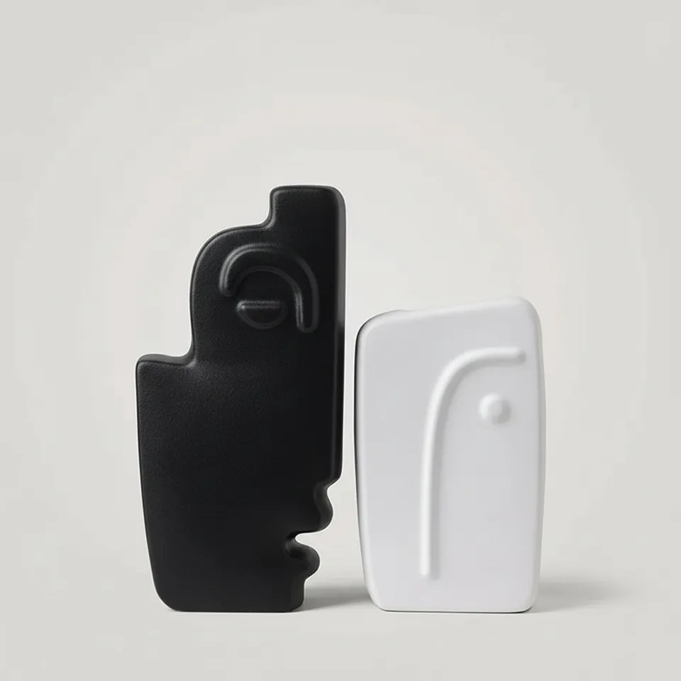 Abstract Face Resin Vases - Modern Minimalist Pair