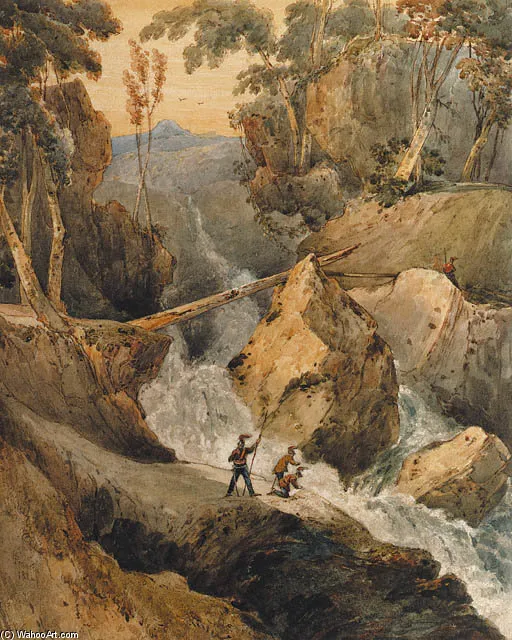 Soldiers Beneath A Torrent, On A Mountain Pass — Francois Louis Thomas Francia