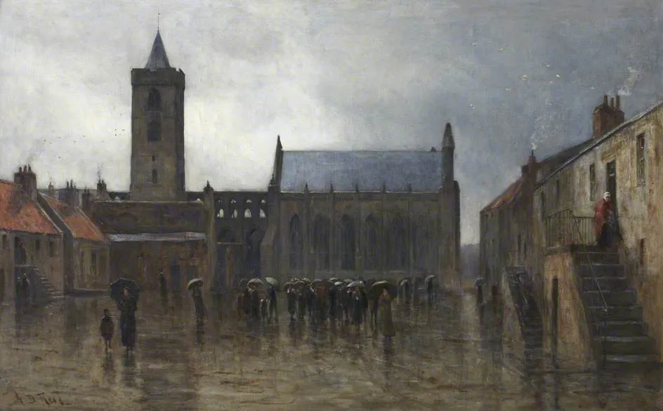 A Wet Morning In Dunblane Cathedral Square — Archibald David Reid
