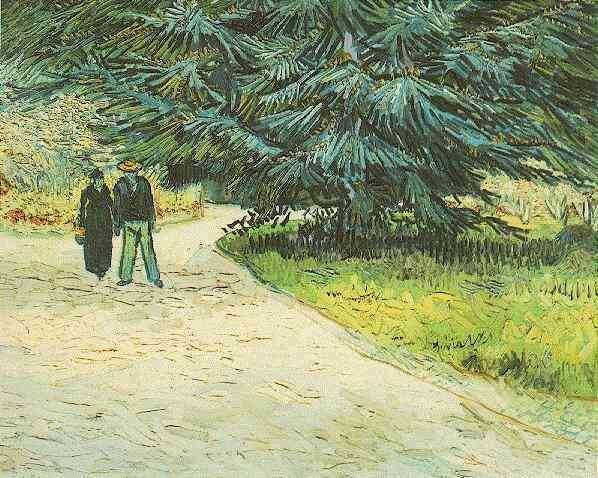 Public Garden With Couple And Blue Fir Tree The Poet's Garden Iii — Vincent Willem Van Gogh