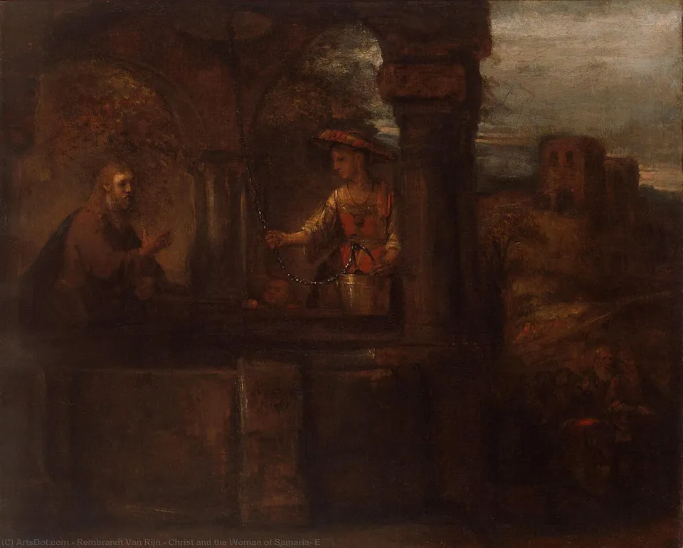 Christ And The Woman Of Samaria, E — Рембрандт Ван Рейн