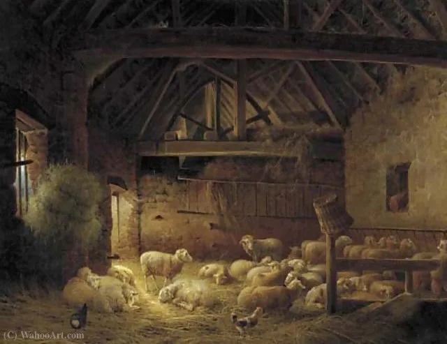 A Flock Of Sheep In A Stable — Joseph Augustus Knip